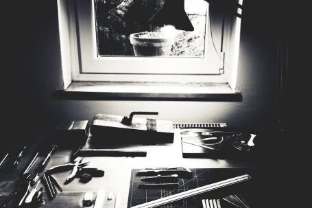 Home Repair - Tools on Table Grayscale Photography