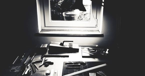 Home Repair - Tools on Table Grayscale Photography