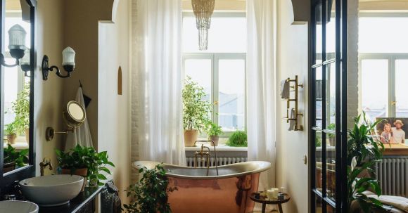 Retro Home - Interior design of cozy spacious bathroom