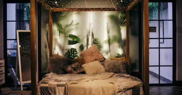 Room - String Lights Hanged on Bed Frame